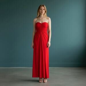 Ronny Kobo Red Strapless Ruched Maxi Gown Dress Small Sweetheart Neck Evening